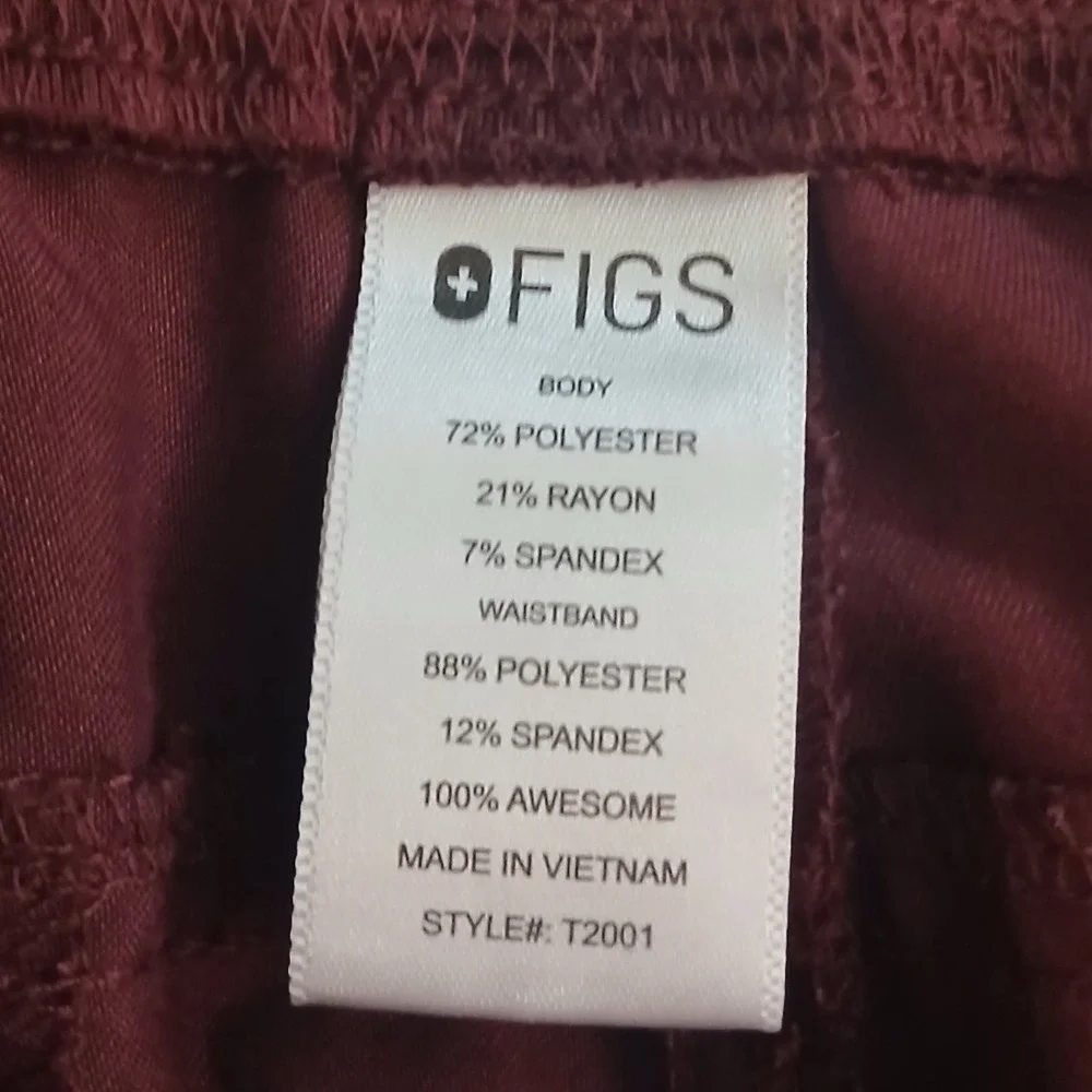 FIGS Scrub Pants Cargo Pockets Elastic Waist Burgundy Red Women's Size Small